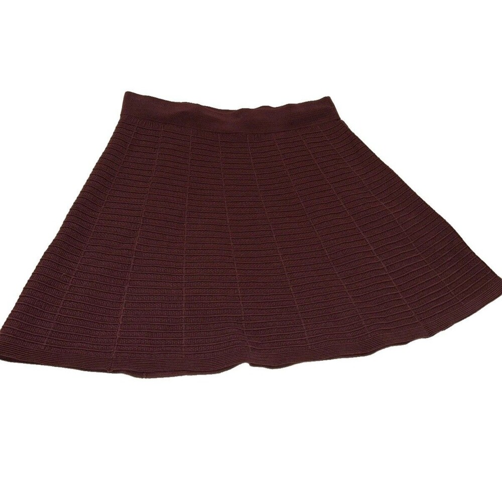 LOFT Outlet Burgundy Ribbed Knit Skater Skirt Flared Mini Textured Maroon L